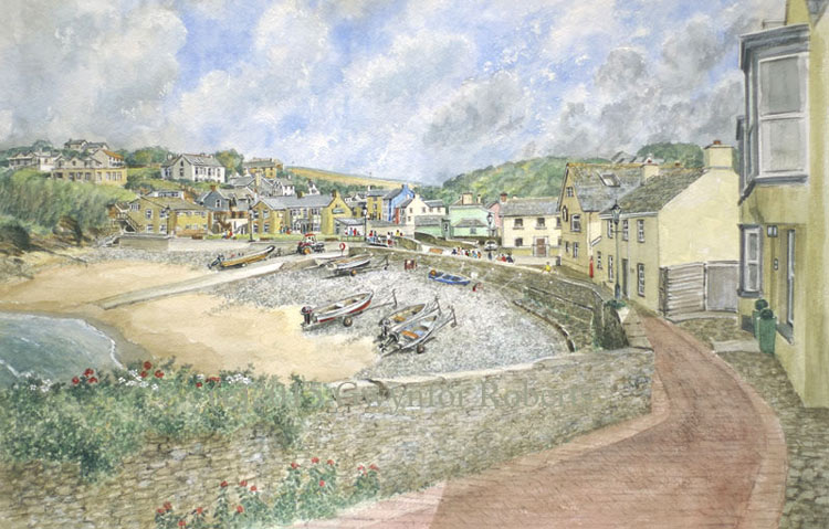 Watercolour painting of Little Haven, West Wales