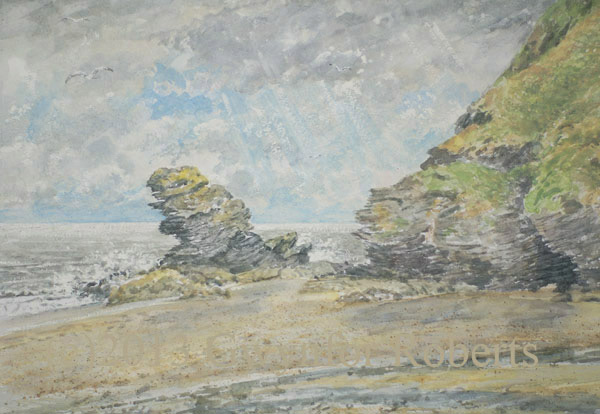 Painting-of-beach-at-llangrannog