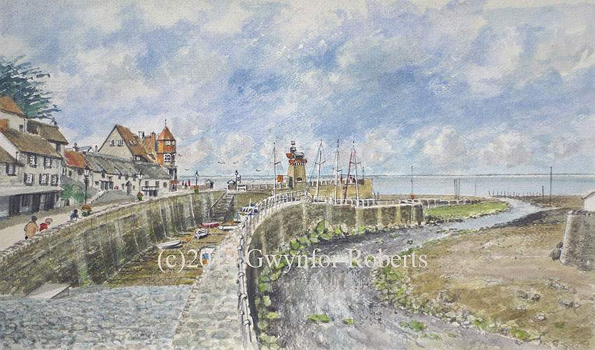 Painting of Lynmouth harbour, North Devon