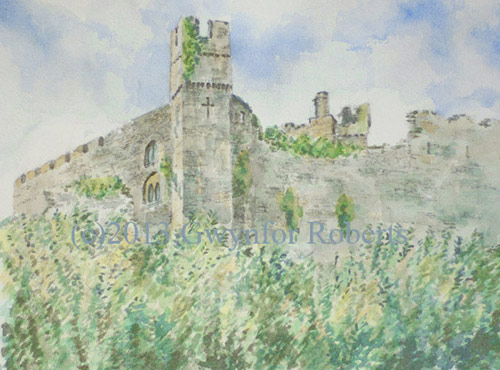 Painting of Manorbier Castle, Pembrokeshire, Wales