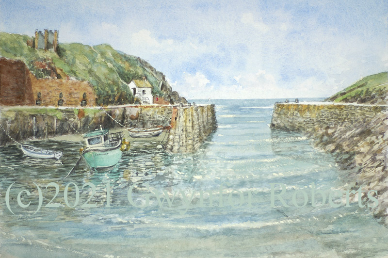 Watercolour painting of Porthgain harbour