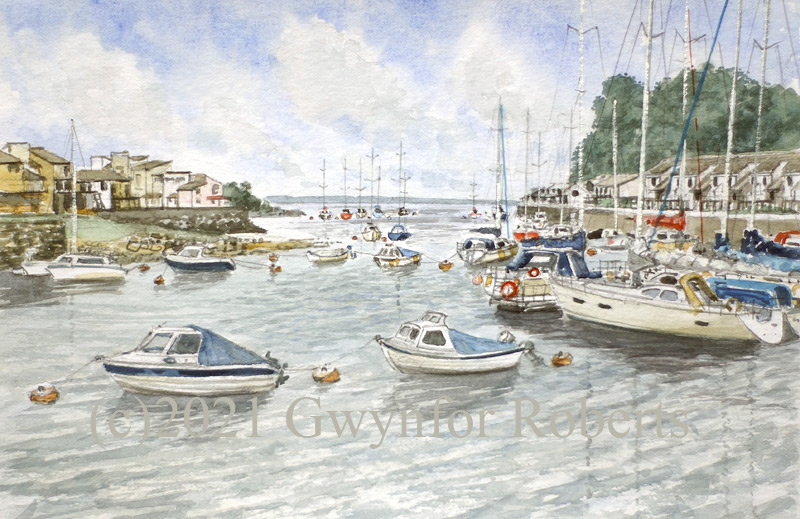 Painting of Porthmadog Harbour, North Wales, This is the scene looking out of Porthmadog Harbour