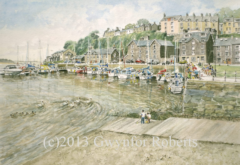 Painting of Porthmadog harbour, North Wales by Welsh artist Gwynfor Roberts