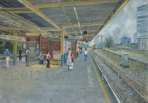 Painting of Queen Street railway station, Cardiff.