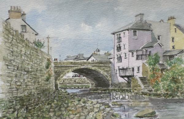 Painting of River Aeron and bridge, Aberaeron