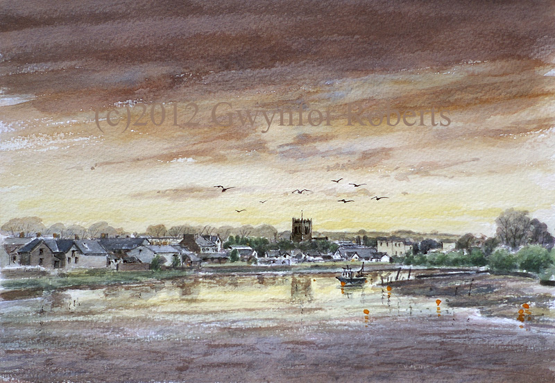 Watercolour painting of the River Teifi, Cardigan,West Wales