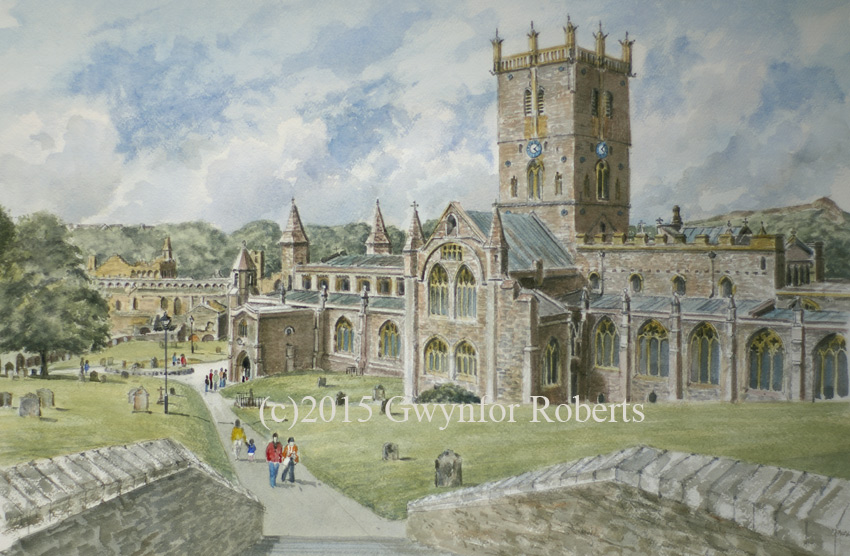 Painting of Saint David's Cathedral, Pembrokeshire, West Wales