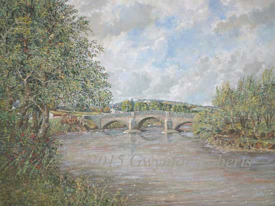 Painting of Skenfrith bridge over River Monnow