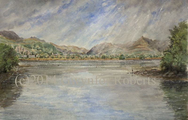 Glaslyn estuary and Snowdonia mountains from Porthmadog