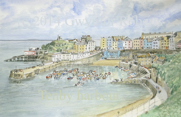 Watercolour painting of Tenby, West Wales