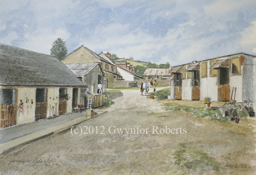 Watercolour painting of Tir-Twyn Farm, Tredomen, Ystrad Mynach, South Wales