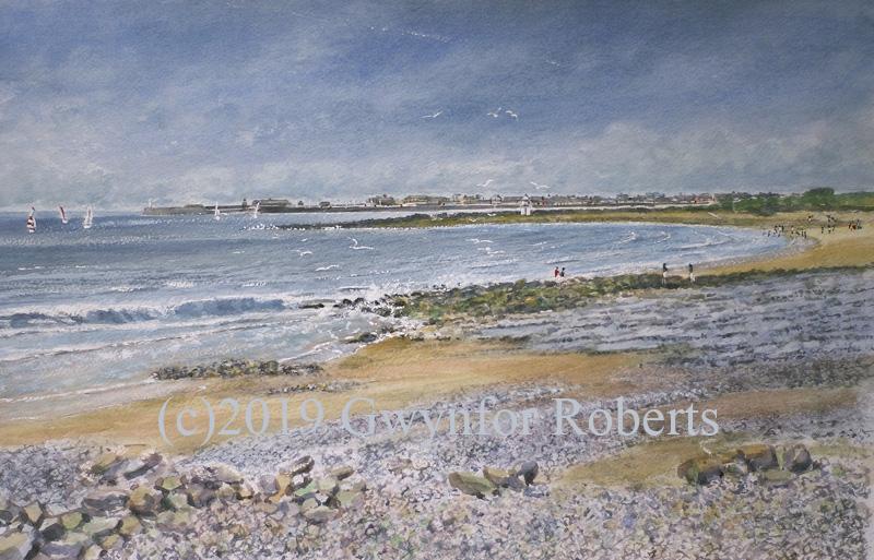 watercolour painting of Trecco Bay, Porthcawl