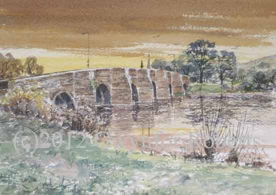 Painting of Wilton Bridge over the river Wye