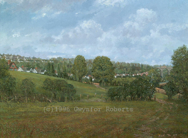 Landscape paintings of Wales. Fields alongside Pengam Road. Ystrad Mynach