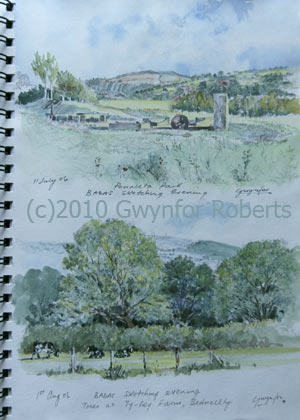 Top sketch is Penallta Park. Bottom sketch is Cows grazing at Ty-Fry farm, bedwellty