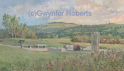 Painting of sculptures at Penallta Park, Hengoed, South Wales