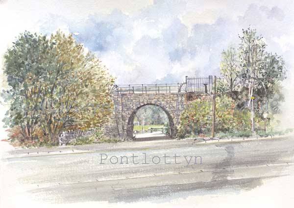 Painting of the railway bridge at Pontlotting
