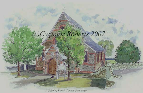 Painting of Saint Tyfaelog Parish Church, Pontlottyn