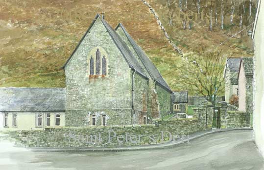Painting of Saint Peter's Church, Deri, County of Caerphilly