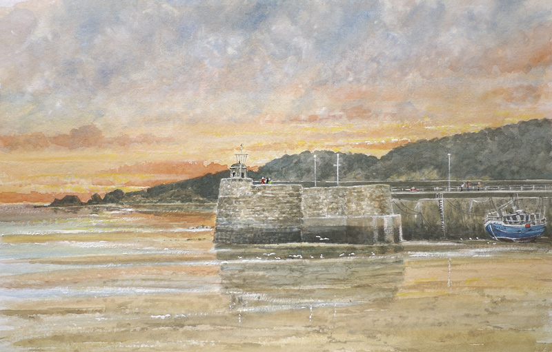 watercolour painting of Saundersfoot Harbour, West Wales