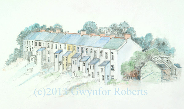 Painting of Edwards Terrace, Trelewis, Merthyr Tydfil County Borough, South Wales