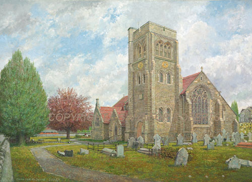 Painting of Saint Martin's Church, Caerphilly