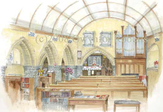 Paintings of Welsh Churches-Interior of Saint Sannan's Church, Bedwellty
