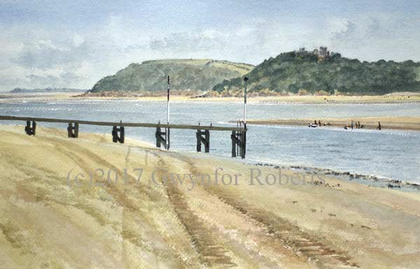 Painting of the jetty at Ferryside, Carmarthenshire