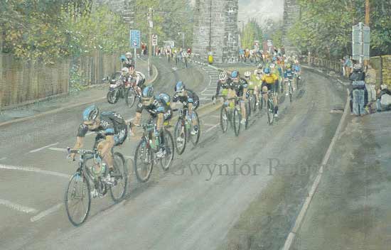 The Tour of Britain 2013 cycle race, passing through Hengoed viaduct