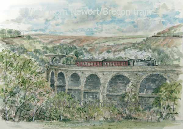 Rhymney to Cardiff steam train on Bargoed Viaduct