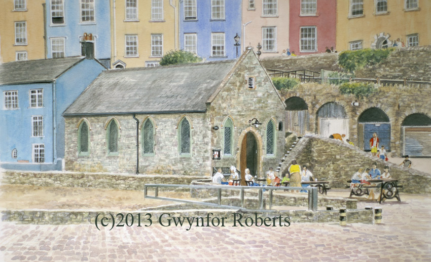 Watercolour painting of saint Julian's Church Tenby, West Wales