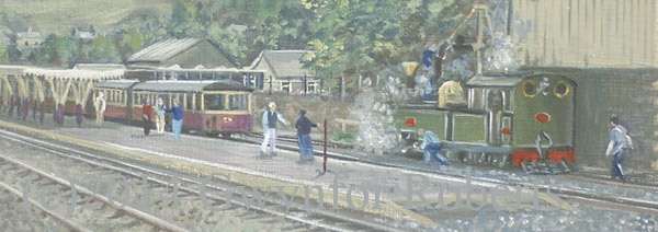 Detail from oil painting of Blaenau Ffestiniog railway station