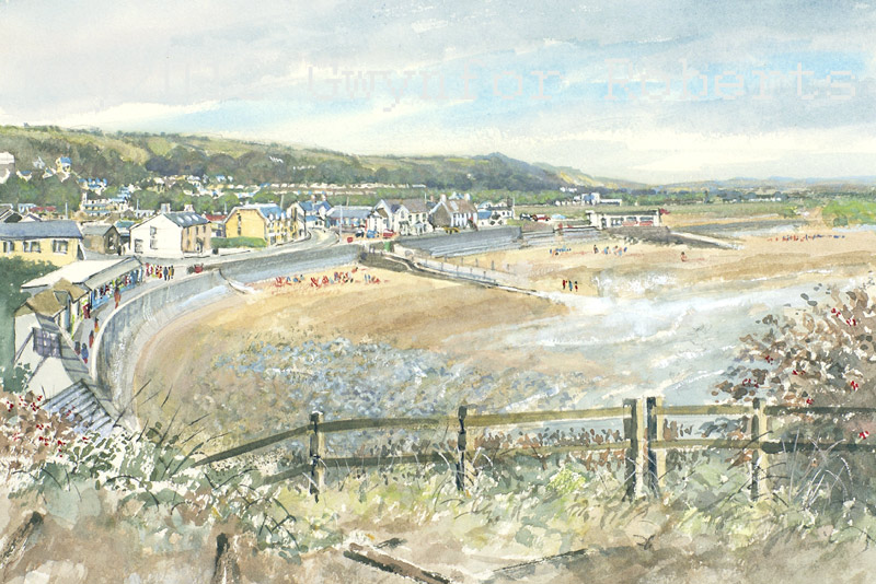 Welsh Art-Watercolour painting of Pendine sands, Carmarthen Bay, Wales